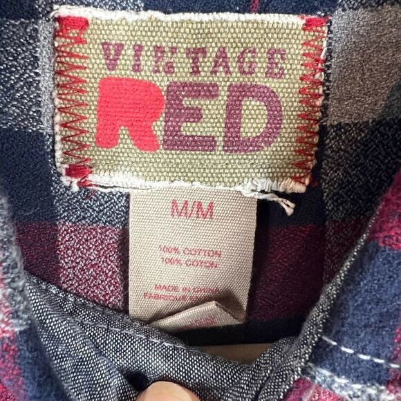 Vintage Red SzM Red Blue Gray Flannel Plaid Button Up Shirt - Picture 8 of 8